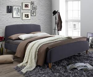 Geneva Fabric Double Bed In Dark Grey With Oak Wooden Legs