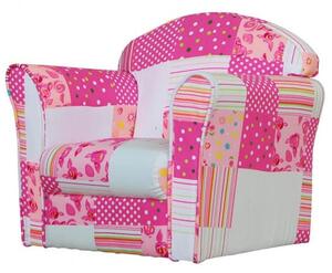 Kids Mini Fabric Armchair In White With Pink Patchwork