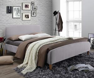 Geneva Fabric King Size Bed In Light Grey With Oak Wooden Legs