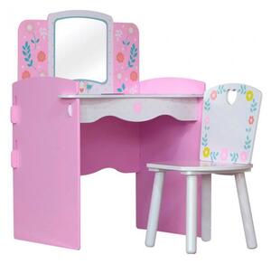 Country Cottage Kids Dressing Table In Pink And White With Chair