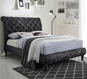 Venice Velvet King Size Bed In Black With Black Wooden Legs