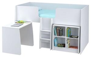 Loft Station Kids Single Bed In White With Desk And Bookcase