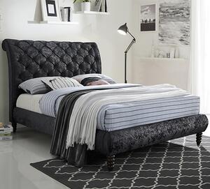 Venice Velvet Double Bed In Black With Black Wooden Legs