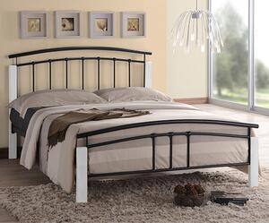 Tetron Metal Small Double Bed In Black With White Wooden Posts