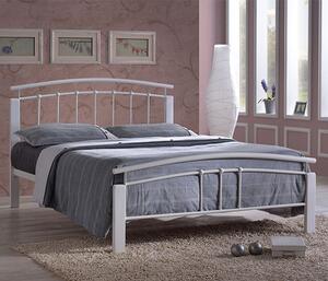 Tetron Metal Small Double Bed In White With White Wooden Posts