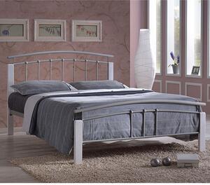 Tetron Metal Single Bed In Silver With White Wooden Posts