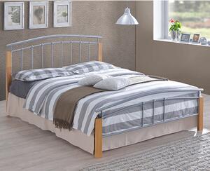 Tetron Metal Single Bed In Silver With Beech Wooden Posts