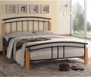 Tetron Metal Double Bed In Black With Beech Wooden Posts