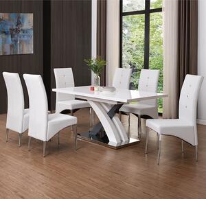 Axara Large Extending Grey Dining Table 8 Vesta White Chairs