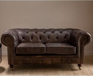 Sadalmelik Upholstered Leather 2 Seater Sofa In Dark Grey