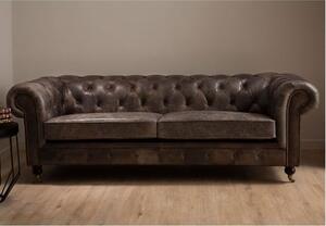 Sadalmelik Upholstered Leather 3 Seater Sofa In Dark Grey