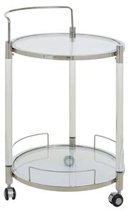 Orizone Round Clear Glass Top Drinks Trolley With Silver Frame