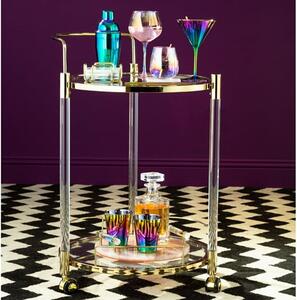 Orizone Round Clear Glass Top Drinks Trolley With Gold Frame