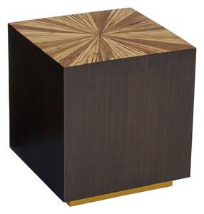 Gablet Square Wooden Side Table With Gold Base In Dark Brown