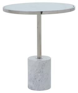 Orizone White Marble End Table With Silver Steel Frame