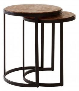 Hallo Wooden Set Of 2 Side Tables With Metal Frame In Natural