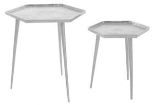 Hallo Hexagonal Aluminium Set Of 2 Side Tables In Silver