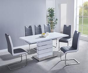 Parini Small Extending White Dining Table 6 Petra Grey White Chairs