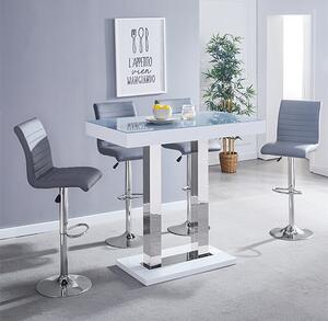 Caprice Grey White Gloss Bar Table With 4 Ripple Grey Stools