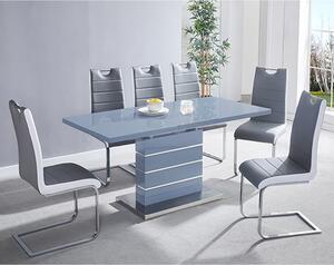 Parini Extending Grey Gloss Dining Table 6 Petra Grey White Chairs