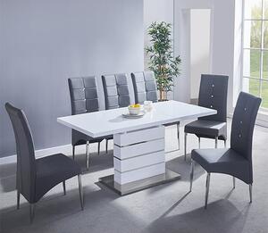 Parini Small Extending White Dining Table 6 Vesta Grey Chairs