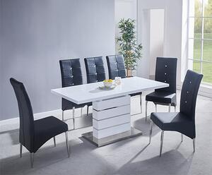 Parini Small Extending White Dining Table 6 Vesta Black Chairs