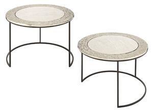 Akela Large Round Glass Top Set Of 2 Side Tables In Brass