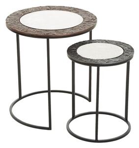 Akela Small Round Glass Top Set Of 2 Side Tables In Copper