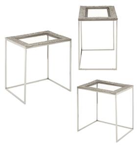 Akela Rectangular Glass Top Set Of 3 Side Tables In Silver