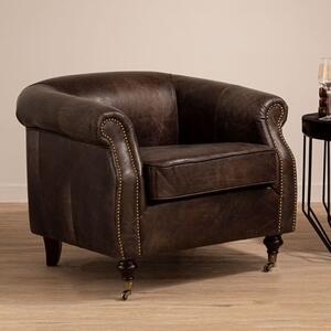 Sadalmelik Upholstered Genuine Leather Armchair In Grey