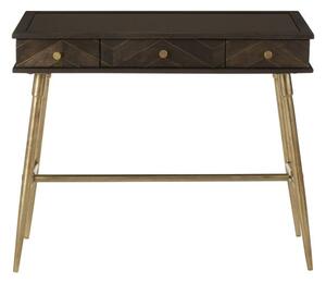 Nikawiy Wooden Console Table In Grey And Antique Brass