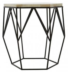 Harla Hexagonal Wooden Top Side Table In Black And Ivory