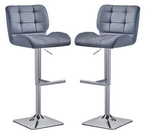 Candid Grey Faux Leather Bar Stools With Chrome Base In Pair