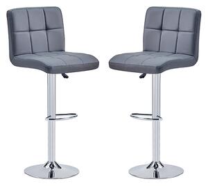 Coco Grey Faux Leather Bar Stools With Chrome Base In Pair