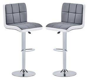 Copez Grey And White Faux Leather Bar Stools In Pair