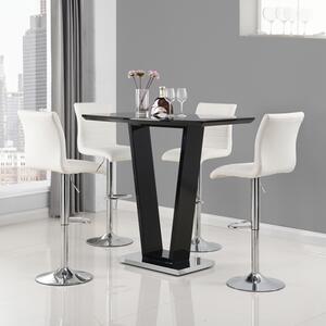 Ilko Black High Gloss Bar Table With 4 Ripple White Stools