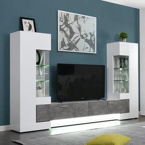 Santiago Entertainment Unit In White Gloss And Concrete Effect