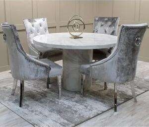 Cupric Round Marble Dining Table With 6 Bevin Pewter Chairs