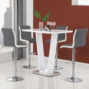 Ilko White High Gloss Bar Table With 4 Ritz Grey White Stools