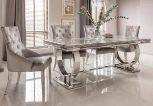 Kelsey Grey Marble Dining Table With 6 Bevin Pewter Chairs