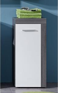 Wildon Bathroom Floor Storage Cabinet In White And Smoky Silver