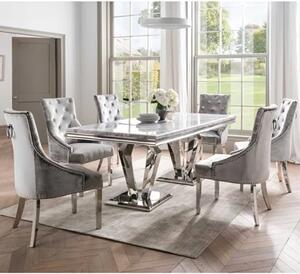 Arleen Small Marble Dining Table With 4 Bevin Pewter Chairs