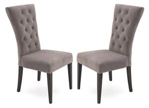 Pombo Taupe Velvet Dining Chairs With Wooden Leg In Pair