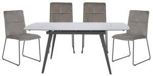 Sabine Cappuccino Extending Dining Table 4 Sorani Mink Chairs