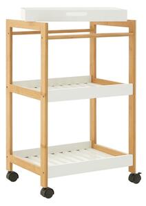 Nusakan Wooden 3 Tier Shelving Trolley In White And Natural