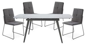 Sabine Cappuccino Extending Dining Table 4 Sorani Grey Chairs