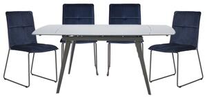 Sabine Cappuccino Extending Dining Table 4 Sorani Blue Chairs