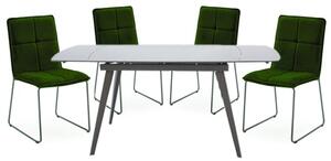 Sabine Cappuccino Extending Dining Table 4 Sorani Green Chairs