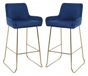 Tamzo Blue Velvet Upholstered Bar Chair With Low Arms In Pair