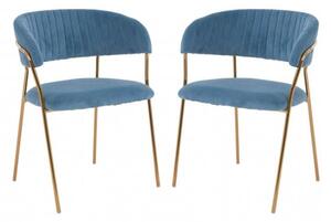 Tamzo Blue Velvet Dining Chairs With Gold Legs In Pair